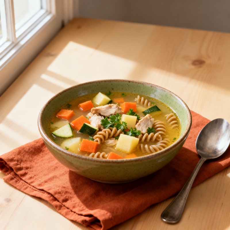 Sopa de legumes com macarrão e frango